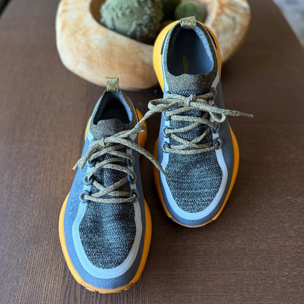 Allbirds Trail Runners SWT Grey Yellow Athletic Shoes - Picture 2 of 8